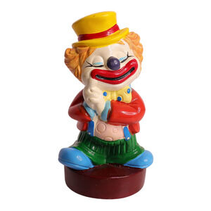Vintage Hard Vinyl Smiling Clown Bank With Stopper 7 Inches Tall